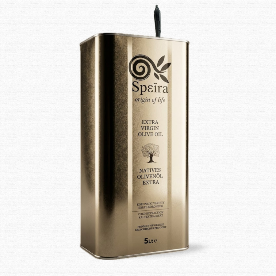 Gold Can with olive oil in white background