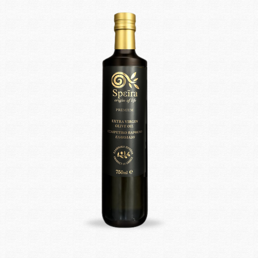 dark glass bottle with black and gold label in white background